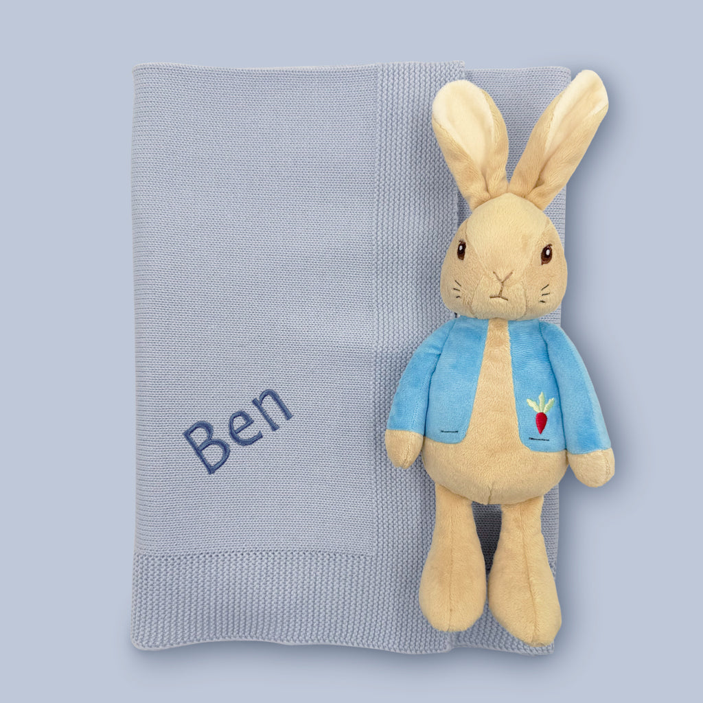 My First Peter Rabbit with Personalised Knitted Blanket, Blue