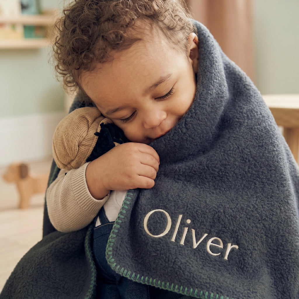 Personalised Baby Boy Rag Doll and Navy Fleece Blanket