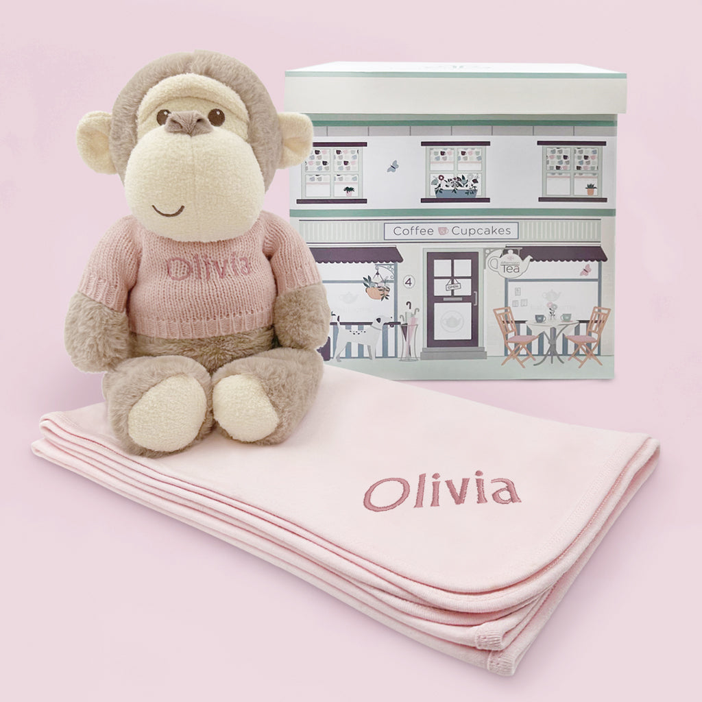 Argos Personalised Morris Monkey Soft Toy and Snuggle Wrap, Pink 8968089