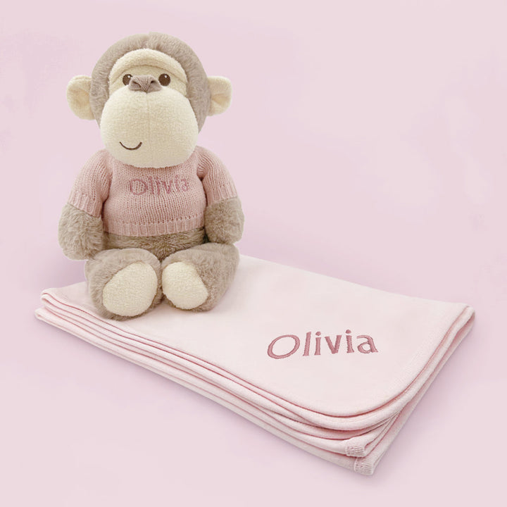 Argos Personalised Morris Monkey Soft Toy and Snuggle Wrap, Pink 8968089
