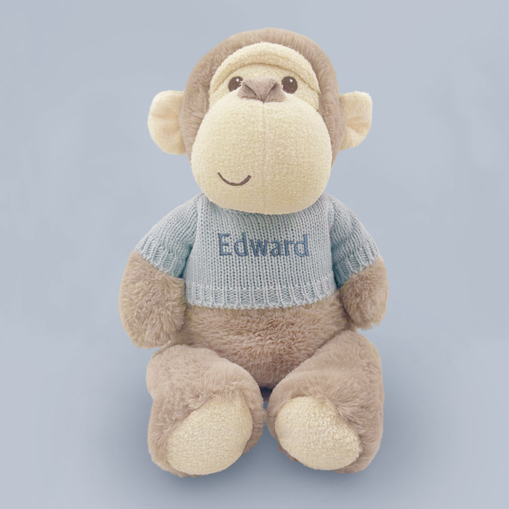 Personalised Morris Monkey Soft Toy Gift Set With Hello Baby Balloon, Blue