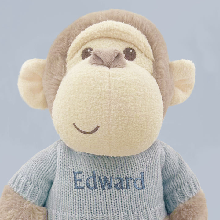 Personalised Morris Monkey Soft Toy With Snuggle Wrap, Blue