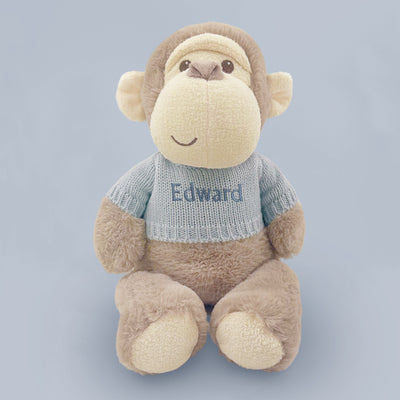 Personalised Morris Monkey Soft Toy With Snuggle Wrap, Blue