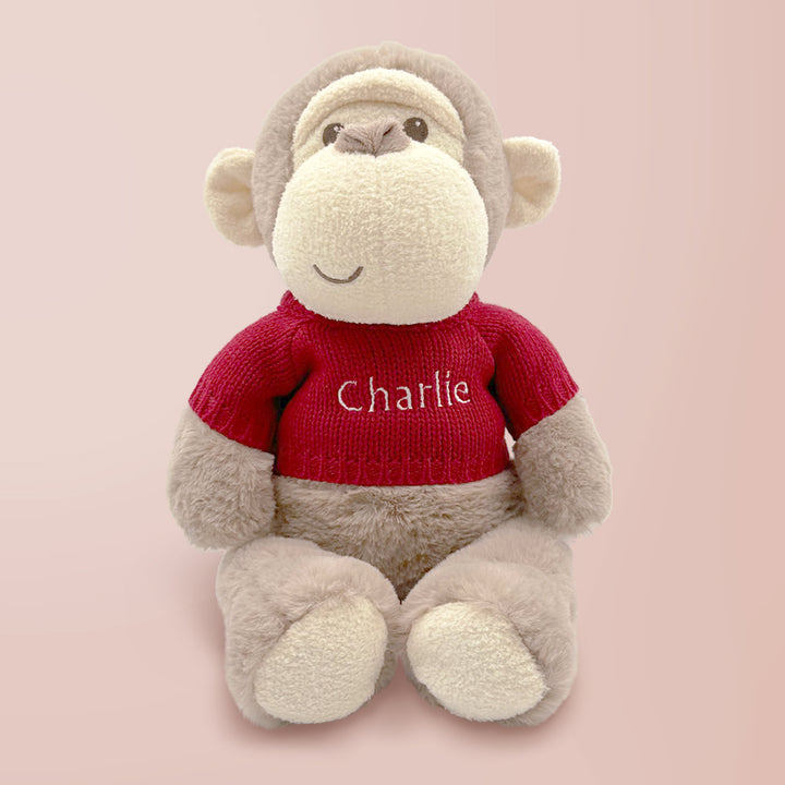 Personalised Morris Monkey Soft Toy With Baby Pyjamas, Red