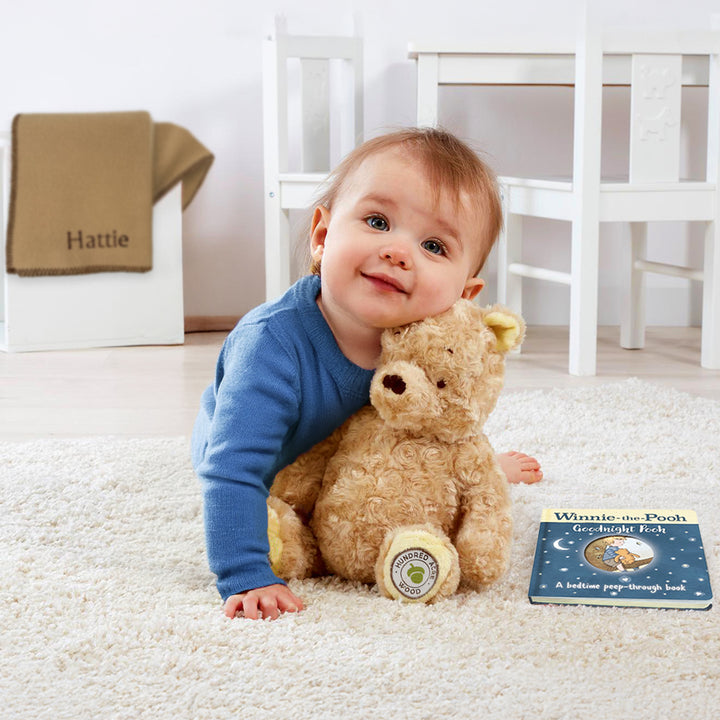 Winnie-the-Pooh Soft Toy with Book and Personalised Fleece Blanket Gift Set