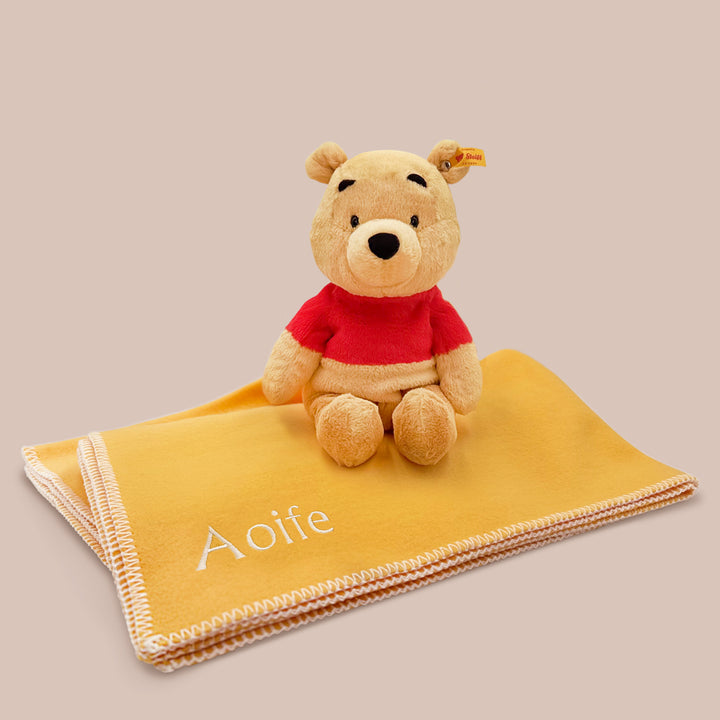 Steiff Winnie the Pooh Soft Toy with Personalised Fleece Blanket Gift Set
