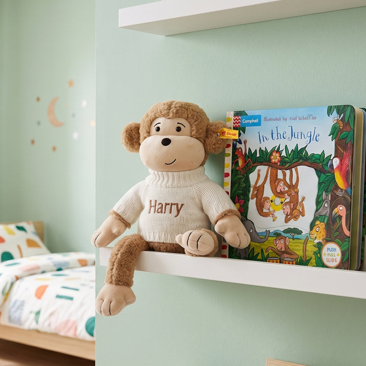 Personalised Steiff Brownie Monkey Soft Toy and In The Jungle Board Book