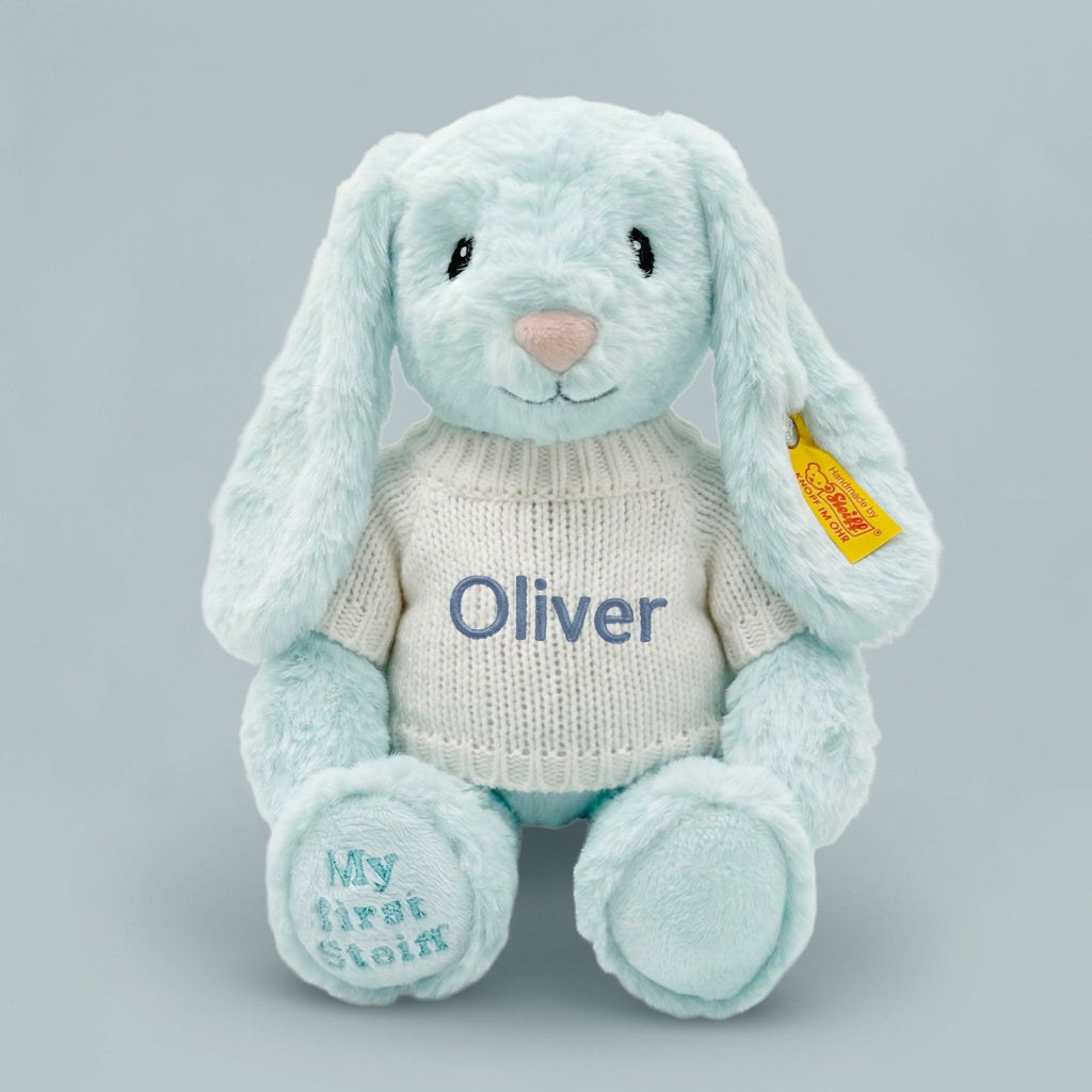 Personalised My First Steiff Hoppie Rabbit, Blue