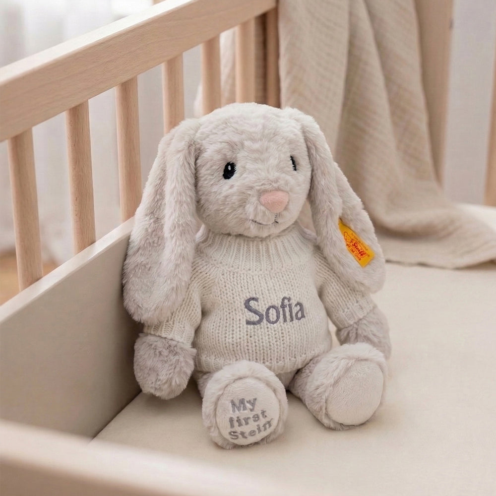 Personalised My First Steiff Hoppie Rabbit, Grey