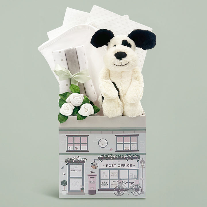 Jellycat Bashful Black and Cream Puppy New Baby Gift Set