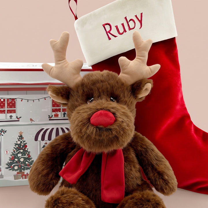 Personalised Christmas Stocking with Rudy Reindeer Soft Toy
