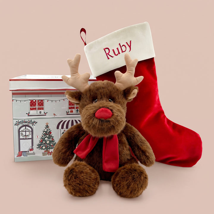Personalised Christmas Stocking with Rudy Reindeer Soft Toy