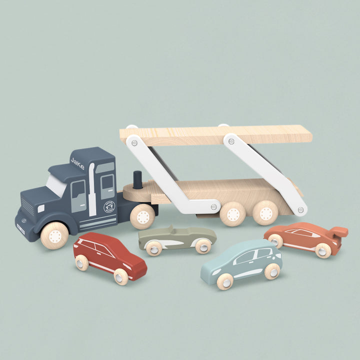 Speedy Monkey Personalised Wooden Car Transporter Contents 