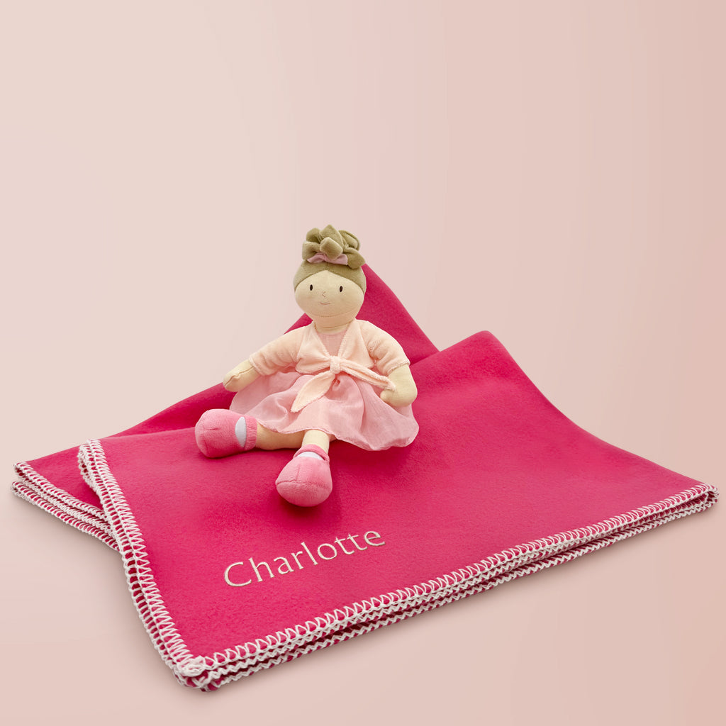 Ballerina Rag Doll Soft Toy with Personalised Fleece Blanket Gift Set