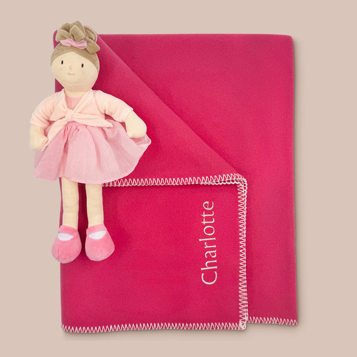 Personalised Fleece Blanket with Ballerina Rag Doll Soft Toy