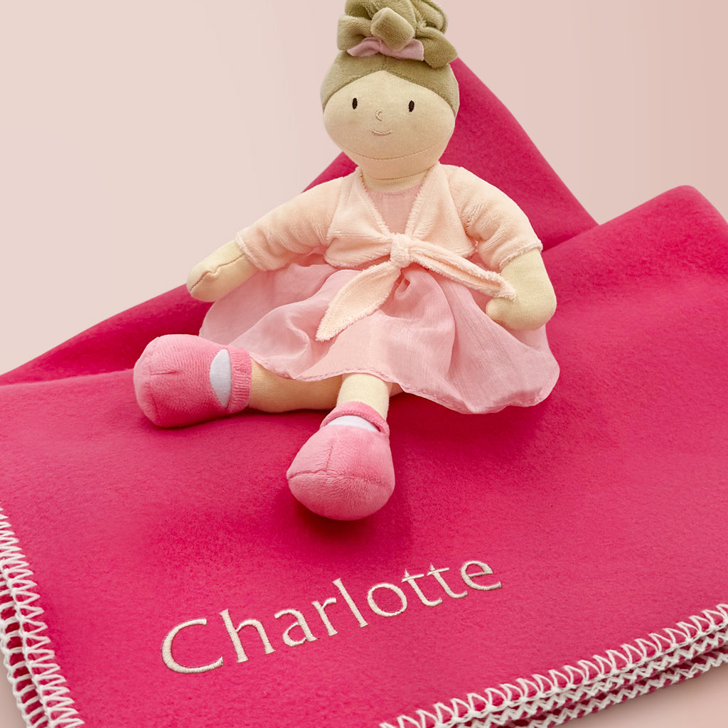 Ballerina Rag Doll Soft Toy with Personalised Fleece Blanket Gift Set