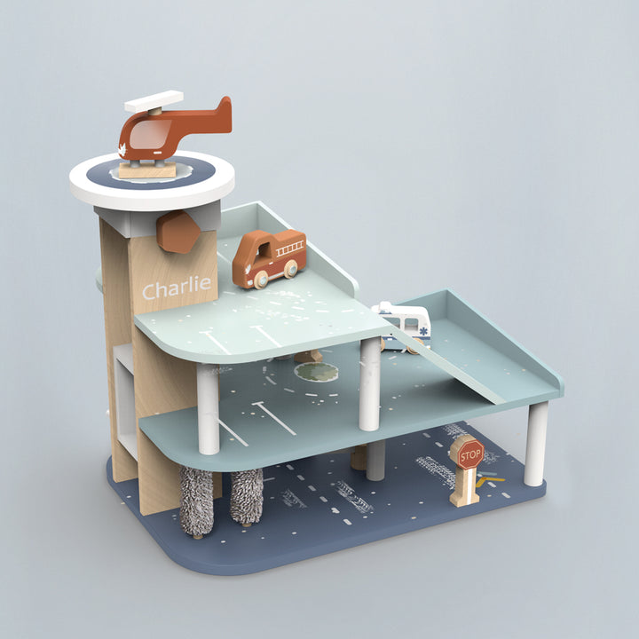 Personalised Wooden Garage Playset by Speedy Monkey