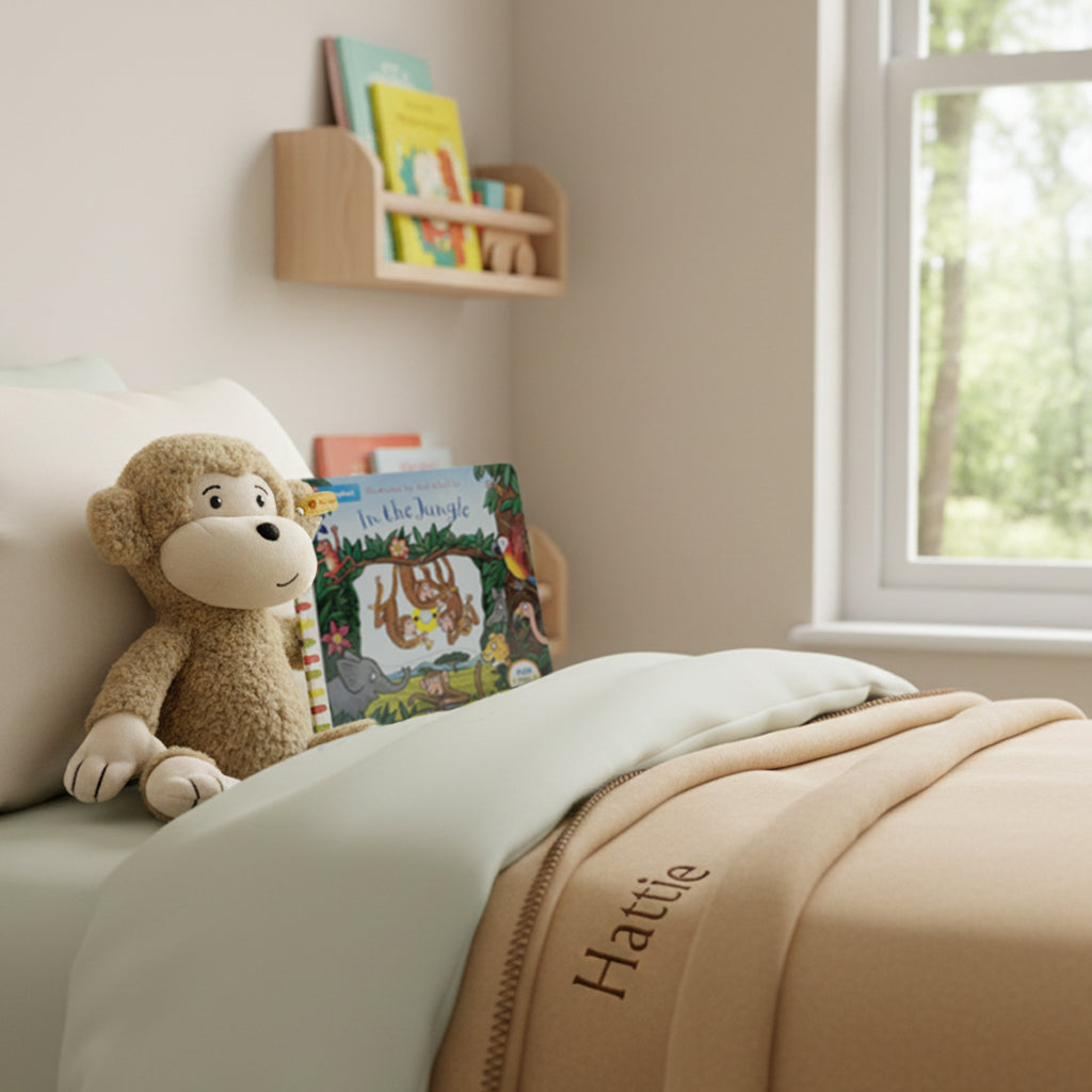 Steiff Brownie Monkey with In The Jungle Board Book and Personalised Fleece Blanket 