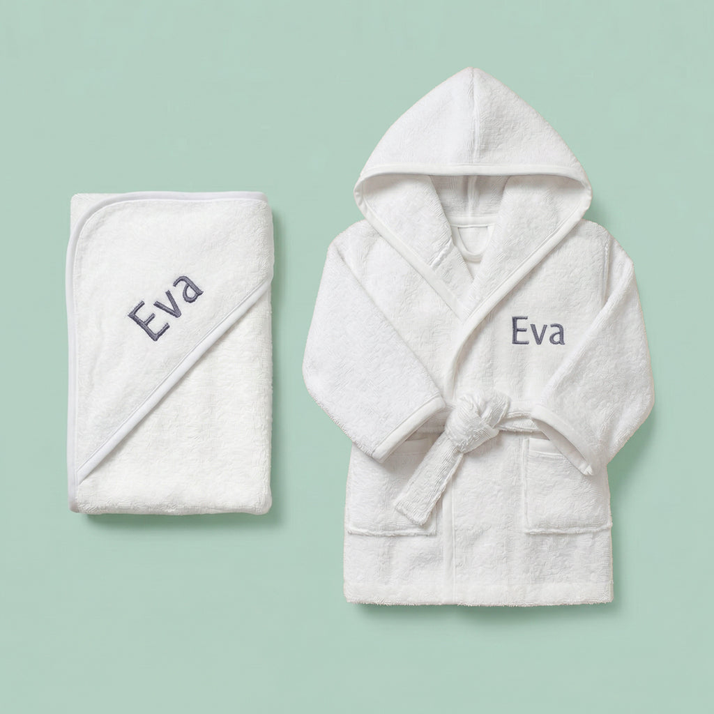 Personalised Hooded Towel and Bathrobe, Grey 1-2 Years