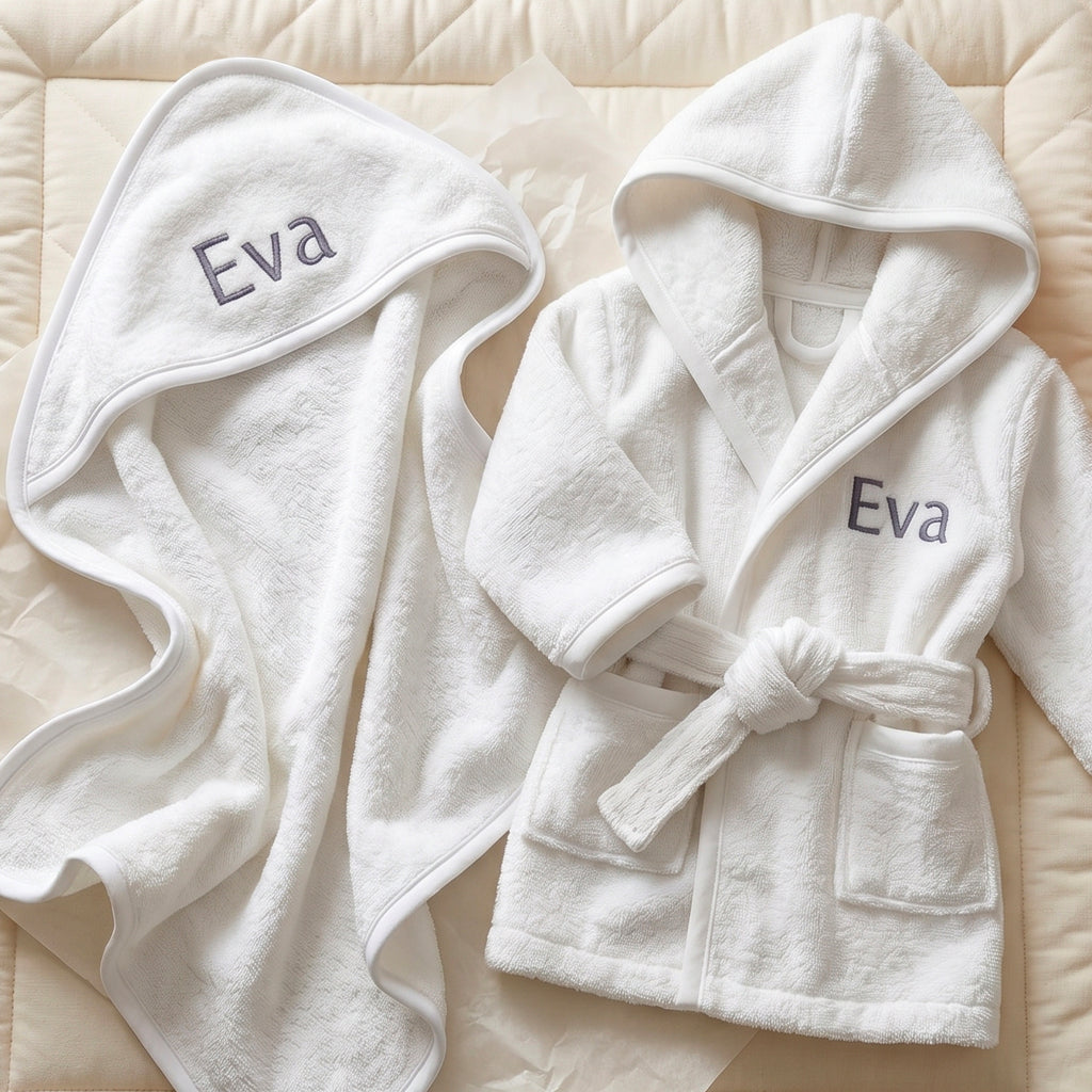 Personalised Hooded Towel and Bathrobe, Grey 1-2 Years