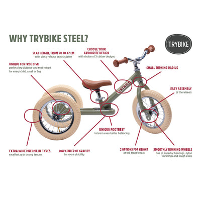 Trybike Steel 2-in-1 Balance Trike key information