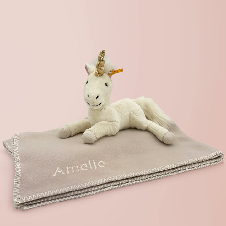 Steiff Unica Unicorn Soft Toy with Personalised Fleece Blanket 