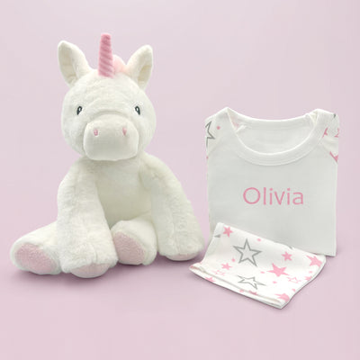 Baby Gift Sparkles The Unicorn Soft Toy With Personalised Pyjamas