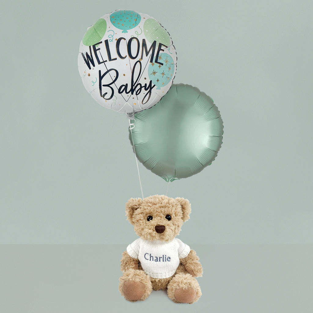 Personalised Soft Toy with Welcome Baby Balloons