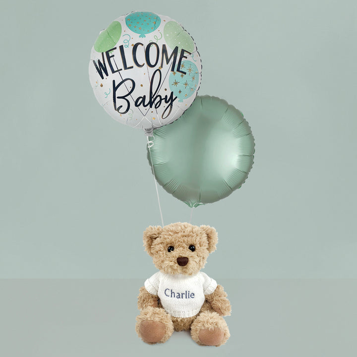 Personalised Soft Toy with Welcome Baby Balloons