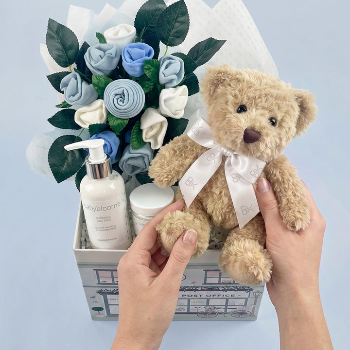 Babyblooms' Bertie Bear Welcome Baby Hamper, Blue
