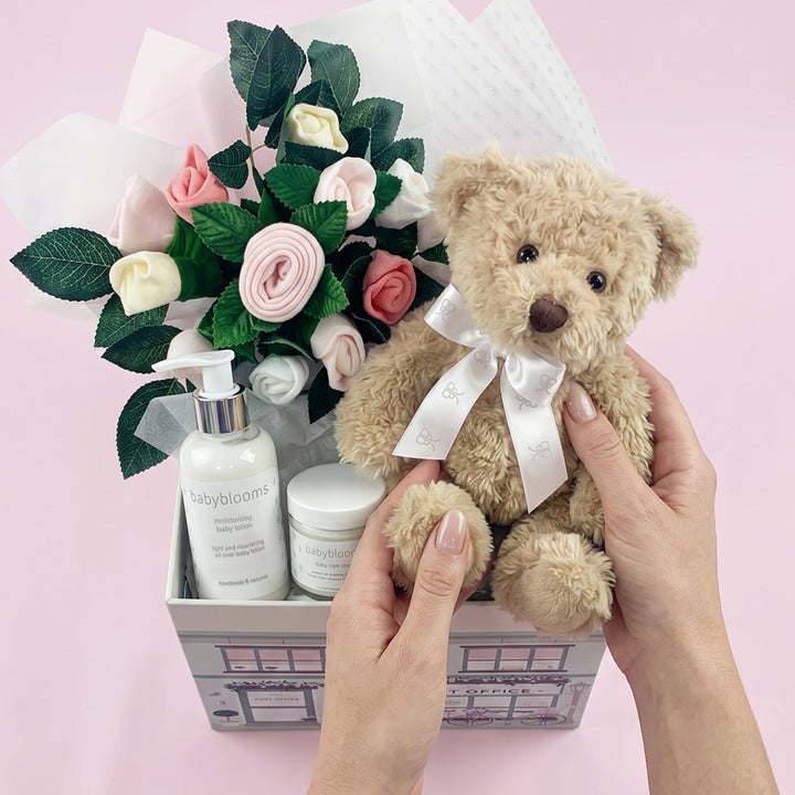 Babyblooms' Bertie Bear Welcome Baby Hamper, Pink