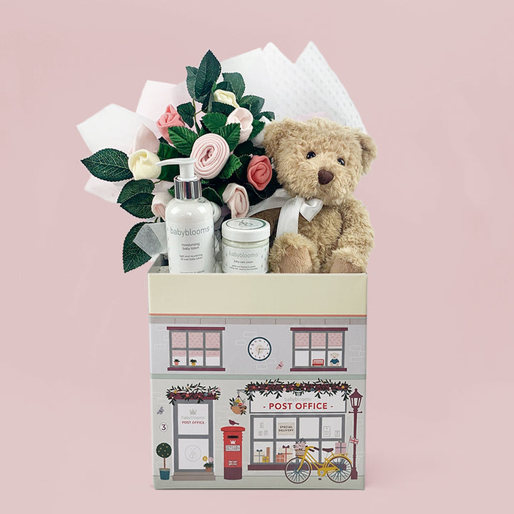 Babyblooms' Bertie Bear Welcome Baby Hamper, Pink
