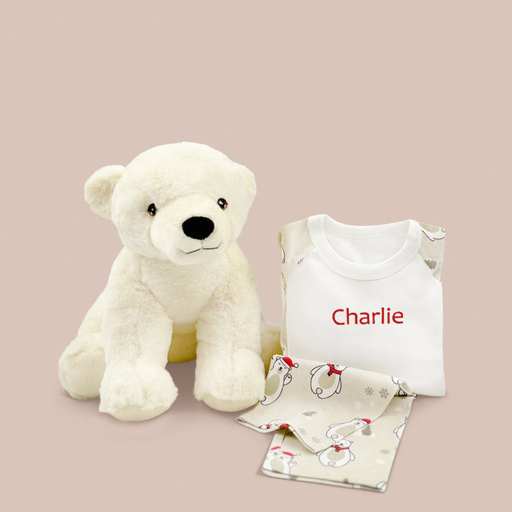 Personalised Polar Bear Baby Pyjamas and Soft Toy 