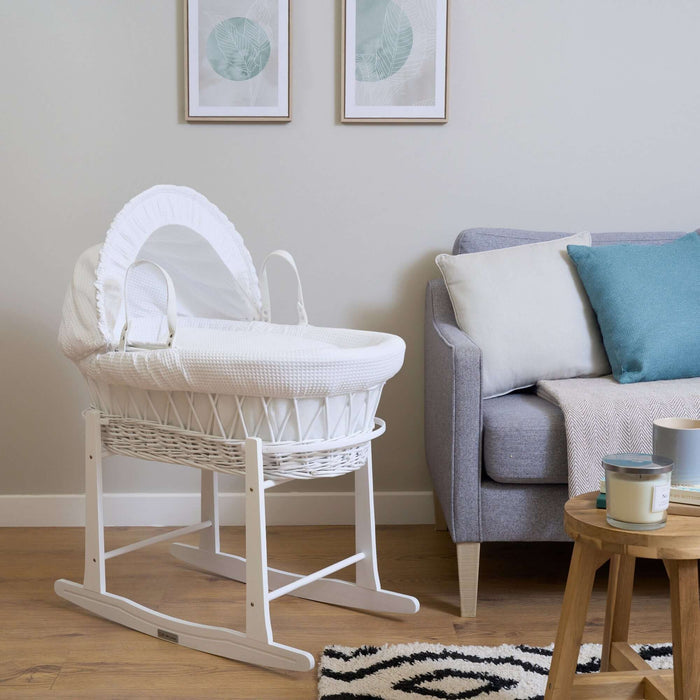 White Moses Basket with Rocking Stand 
