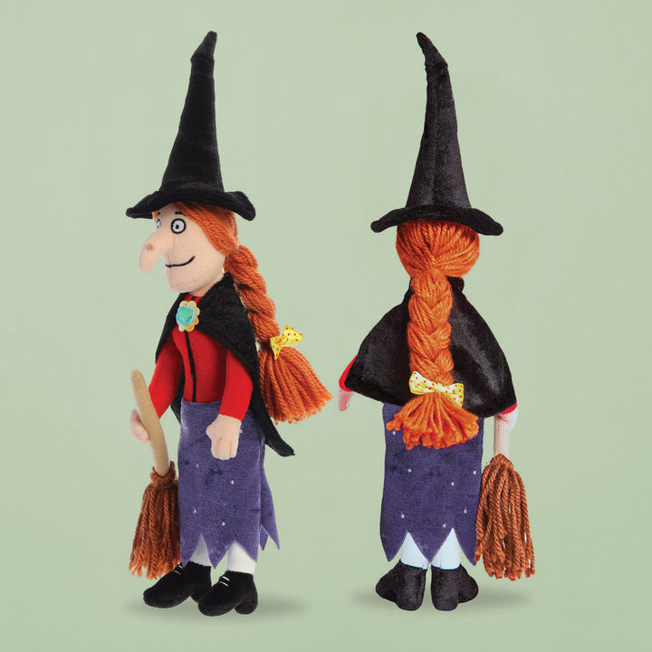 Witch with Broom Soft Toy and Room on the Broom Storybook with Personalised Fleece Blanket