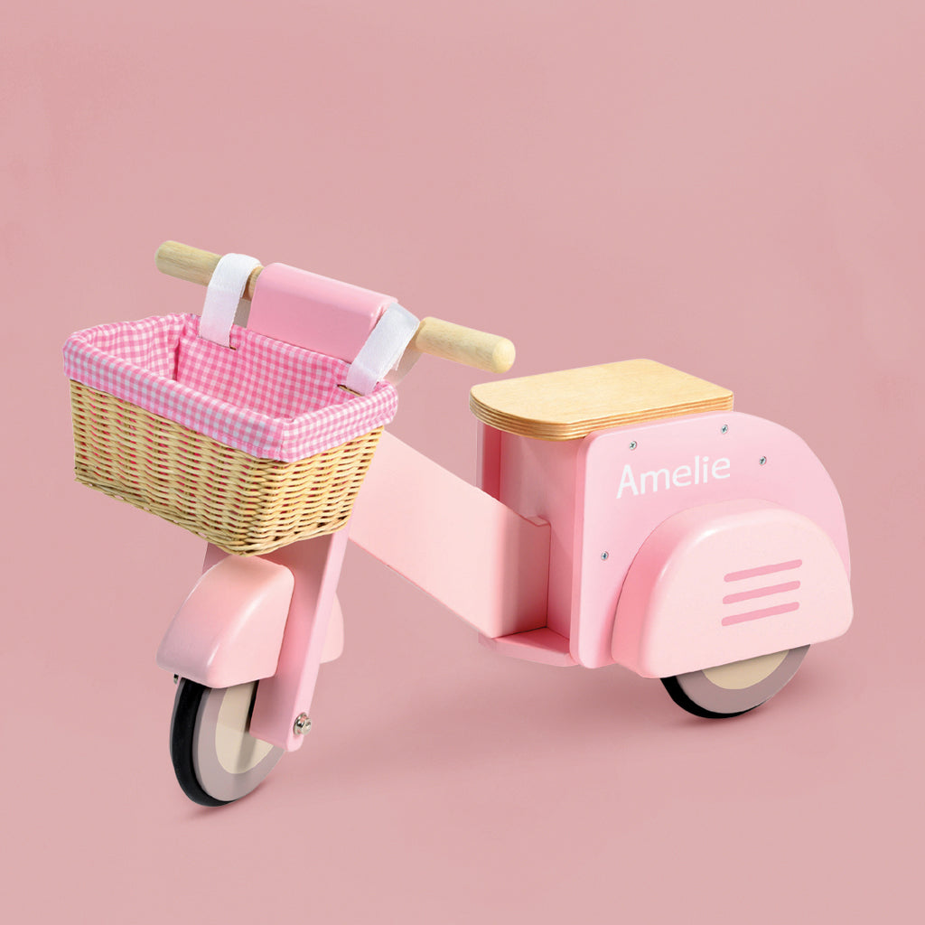 Personalised Scooter with Basket Ride On Toy, Pink