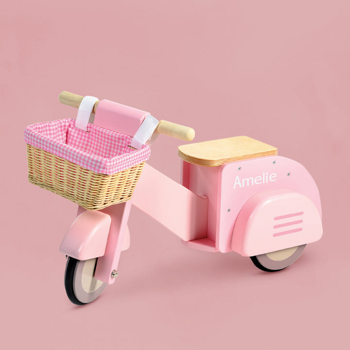 Personalised Scooter with Basket Ride On Toy, Pink