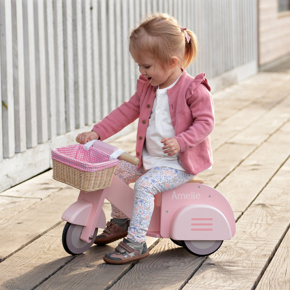 Personalised Scooter with Basket Ride On Toy, Pink