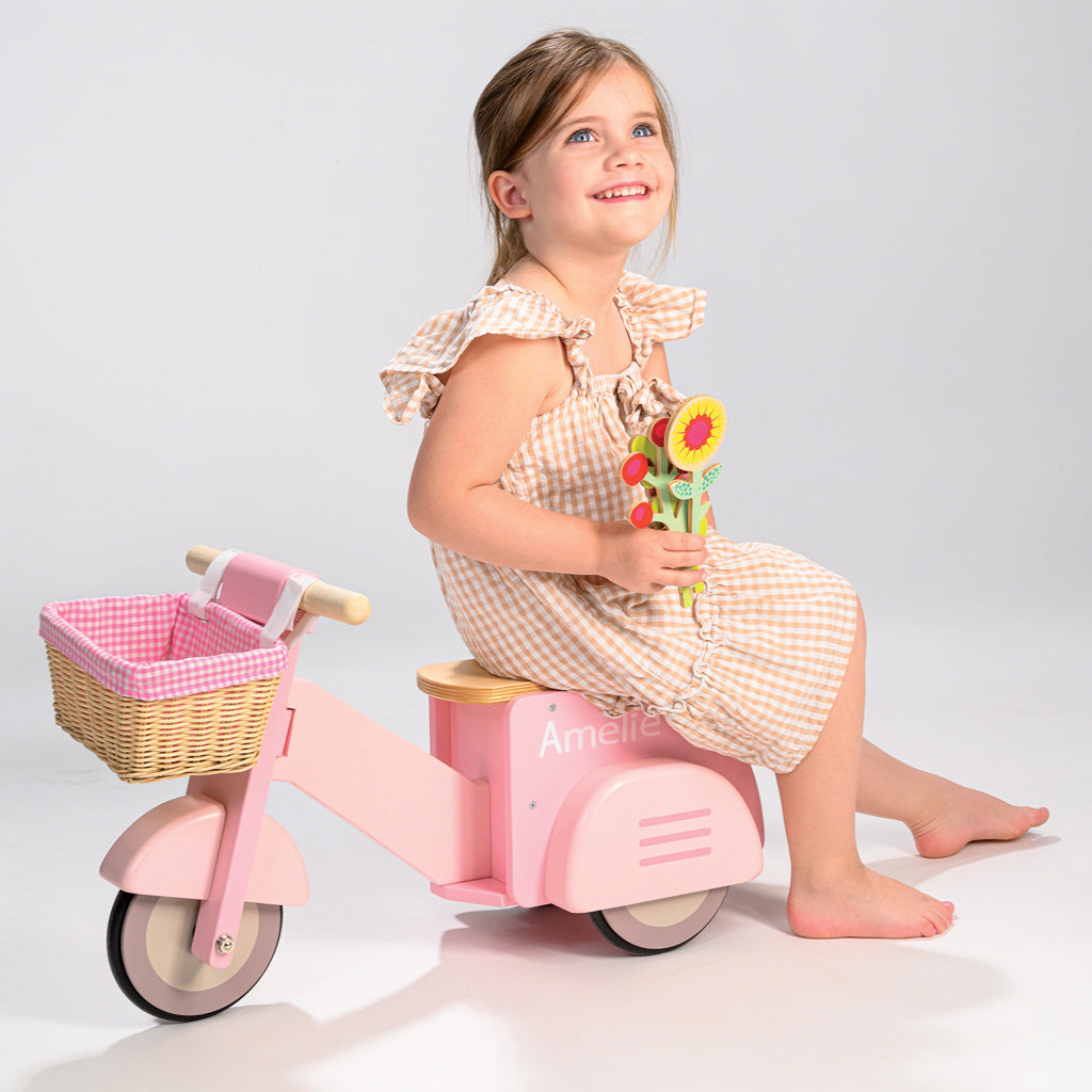 Personalised Scooter with Basket Ride On Toy, Pink