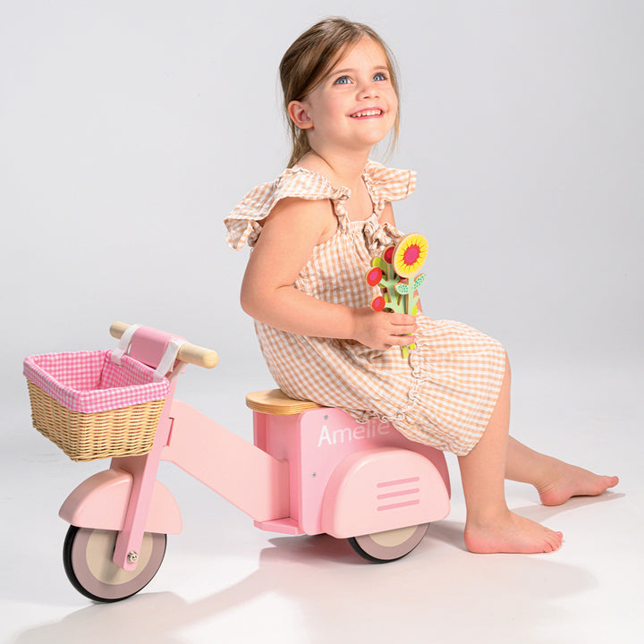Personalised Scooter with Basket Ride On Toy, Pink