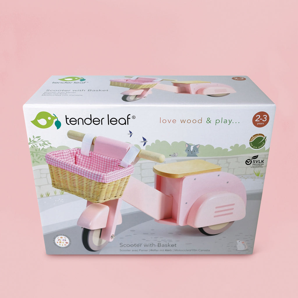 Personalised Scooter with Basket Ride On Toy, Pink