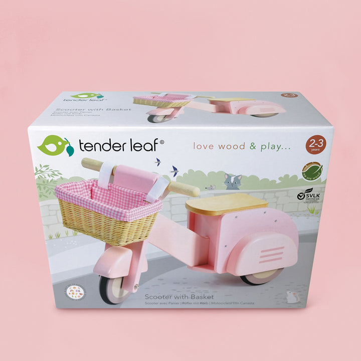 Personalised Scooter with Basket Ride On Toy, Pink