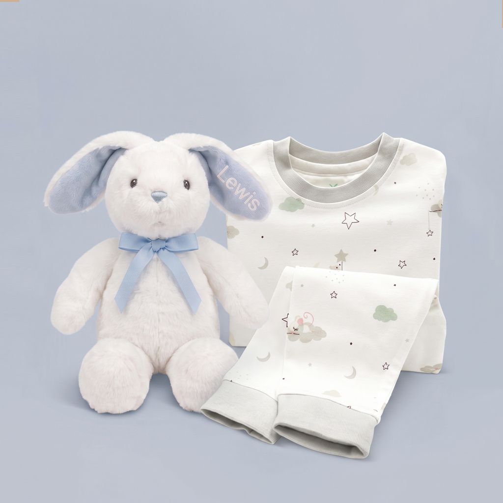 Personalised Little Blue Eco Bunny with Little Love Pyjamas