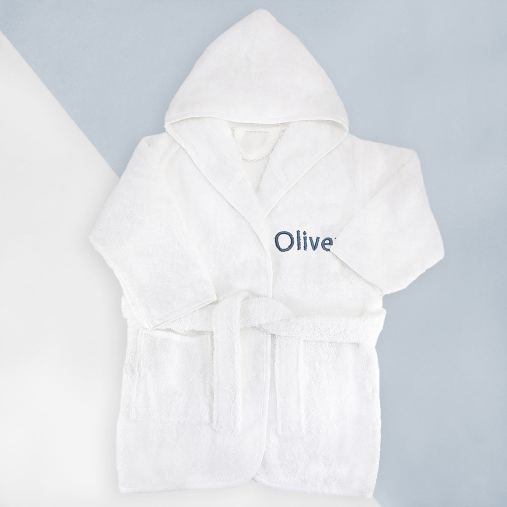Little Bunny Sleepy Time Hamper, Blue - 0-12 Months with White Personalised Bathrobe