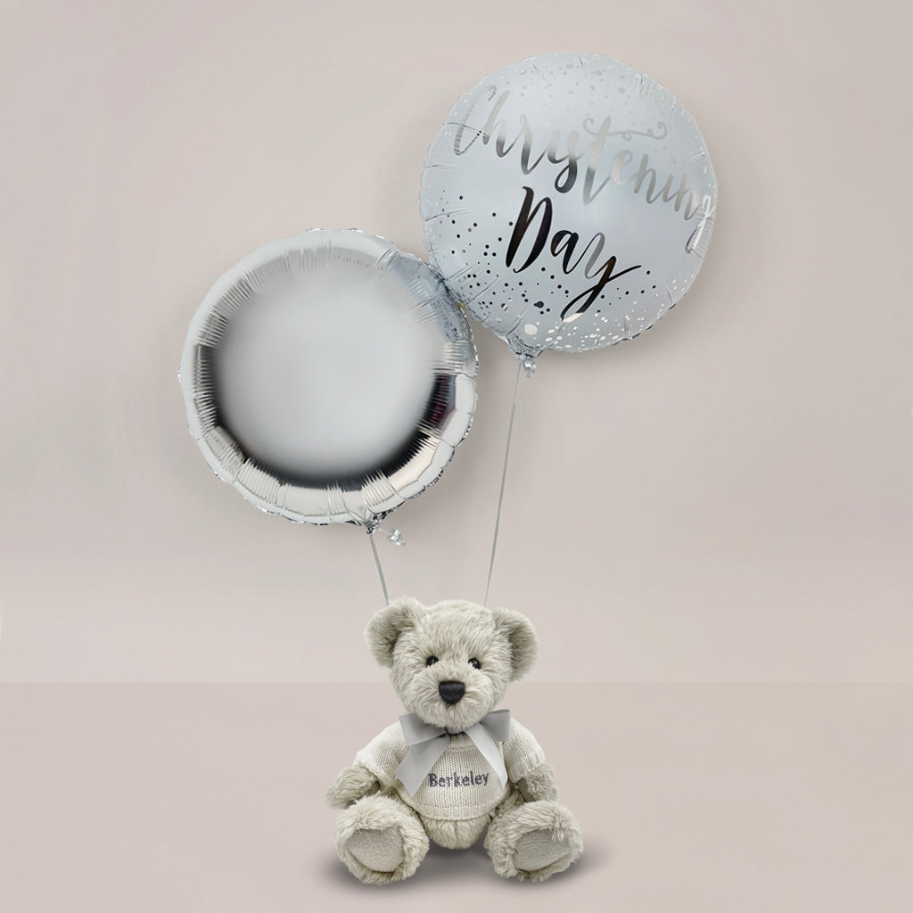 Personalised Christening Balloon Gift Set With Teddy Bear 