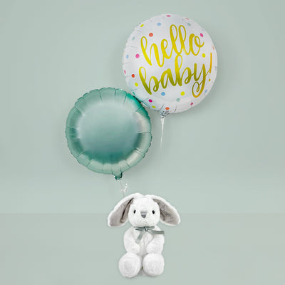 Personalised Present For Newborn Eco Bunny Soft Toy With Balloons 