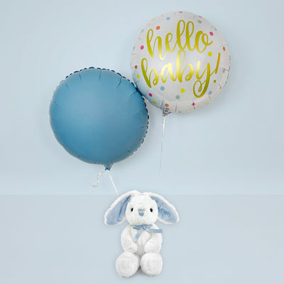 Personalised Baby Gift Set Blue Soft Toy Bunny With Balloons