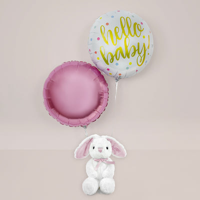 New Baby Gift Personalised Littl  Pink Eco Bunny Soft Toy And Baby Balloon Duo 