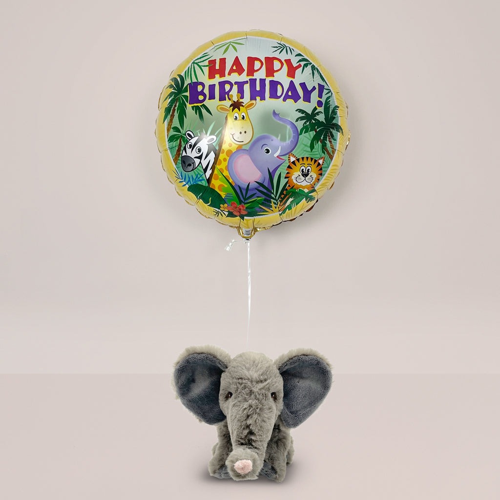 Childrens First Birthday Gift Set Balloon And Soft Toy Elephant