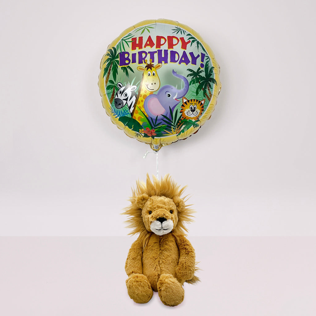 Childrens First Birthday Gift Set Balloon And Jellycat Bashful Lion